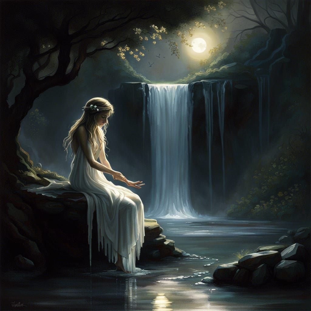 Ethereal Fairy at Twilight Waterfall