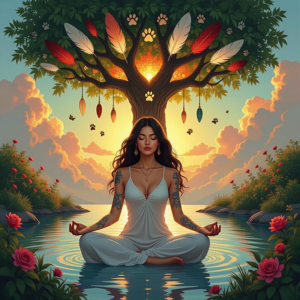 Meditative Woman in Surreal Garden Art