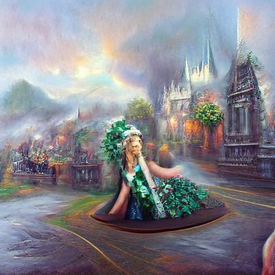 Ethereal Irish Queen in a Thomas Kinkade Style