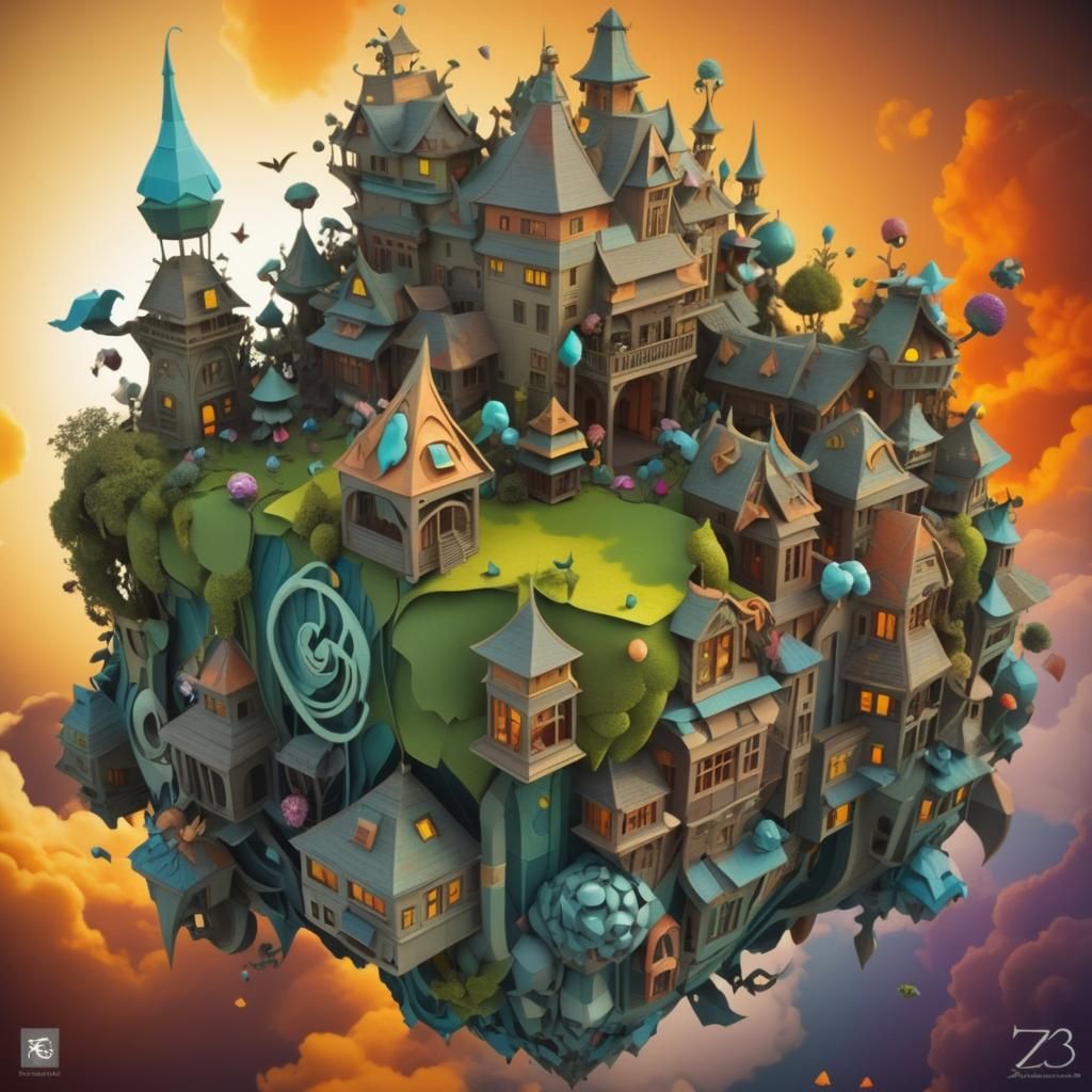 Microbial Landscape in Art Nouveau Cubist Style