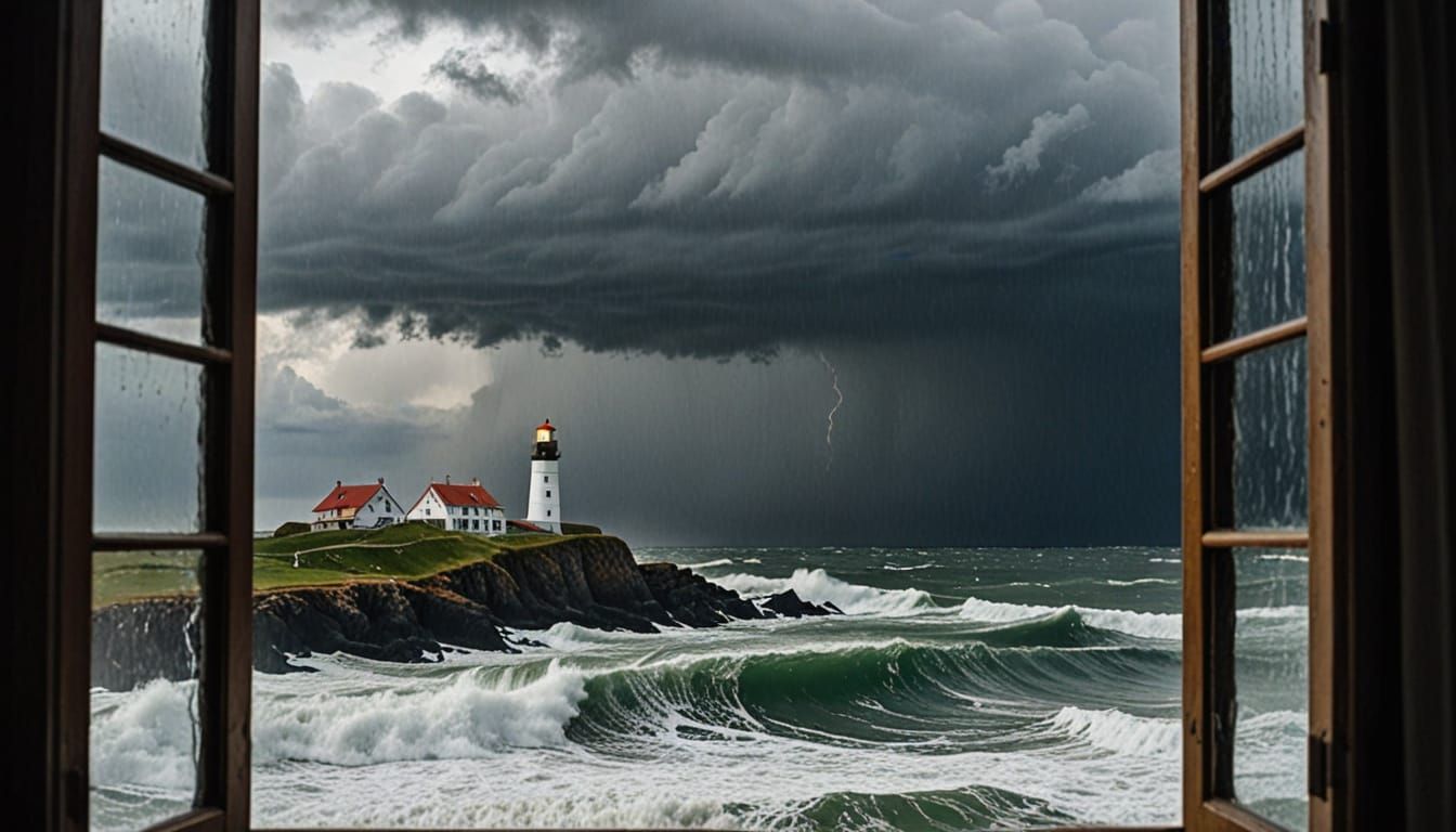 Autumn Stormy Seascape from a Coastal Window