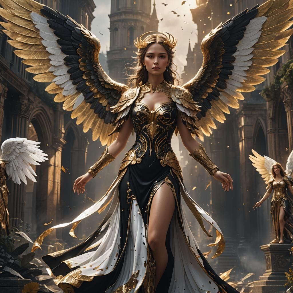 Guardian Angel in Black and Gold, Detailed Art
