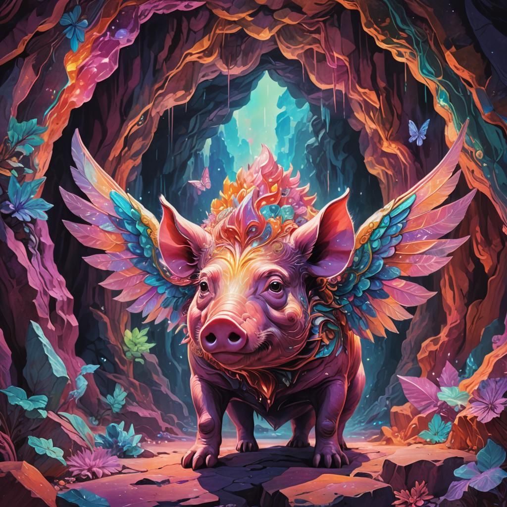 Astral Pig-Monkey Figure in Mystical Cave