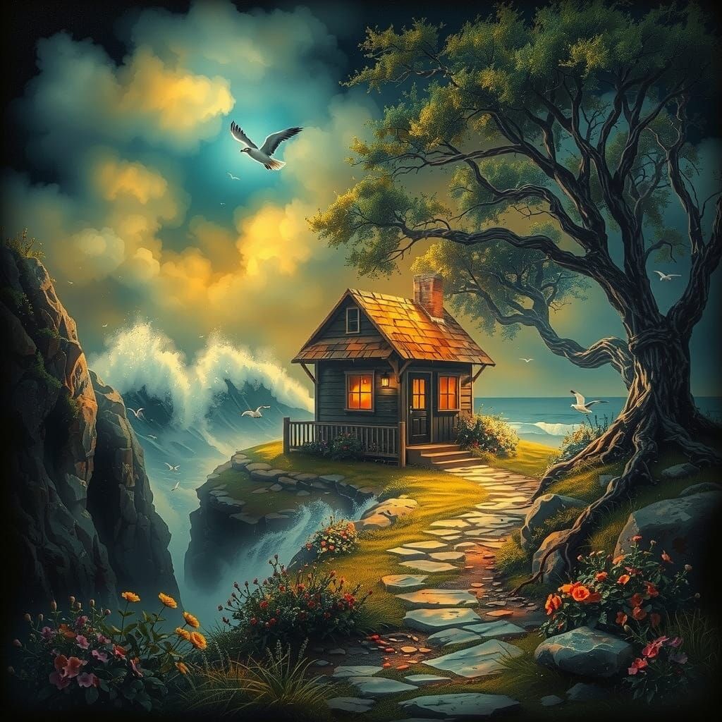 Coastal Surf Shack in Mysterious Twilight