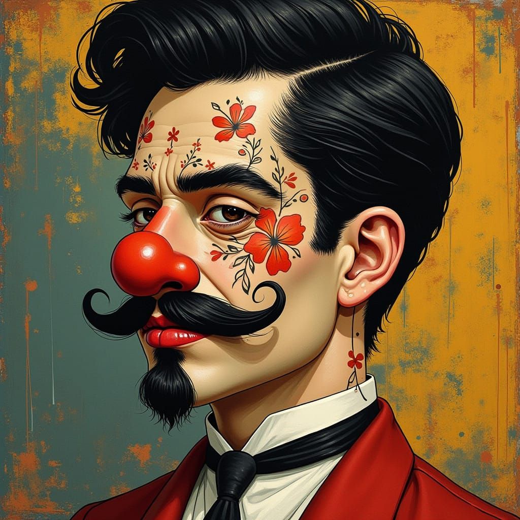 Vintage Barber with Geometric Tattooed Face