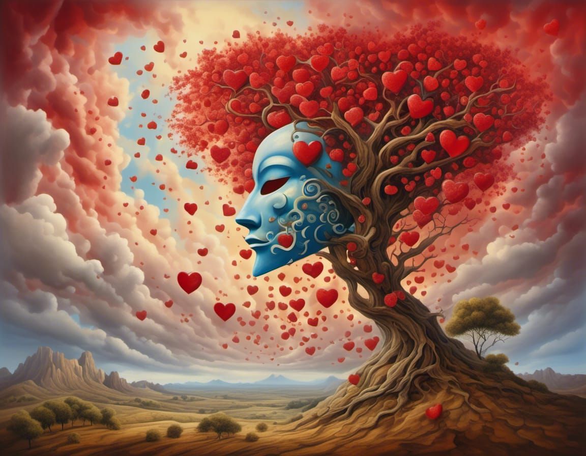 Surreal Mask Fused with Tree, Vladimir Kush Style