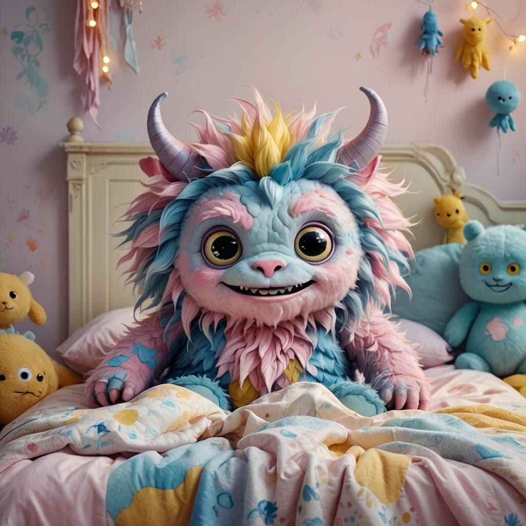 Cute Monster Portrait in Pastel Colors