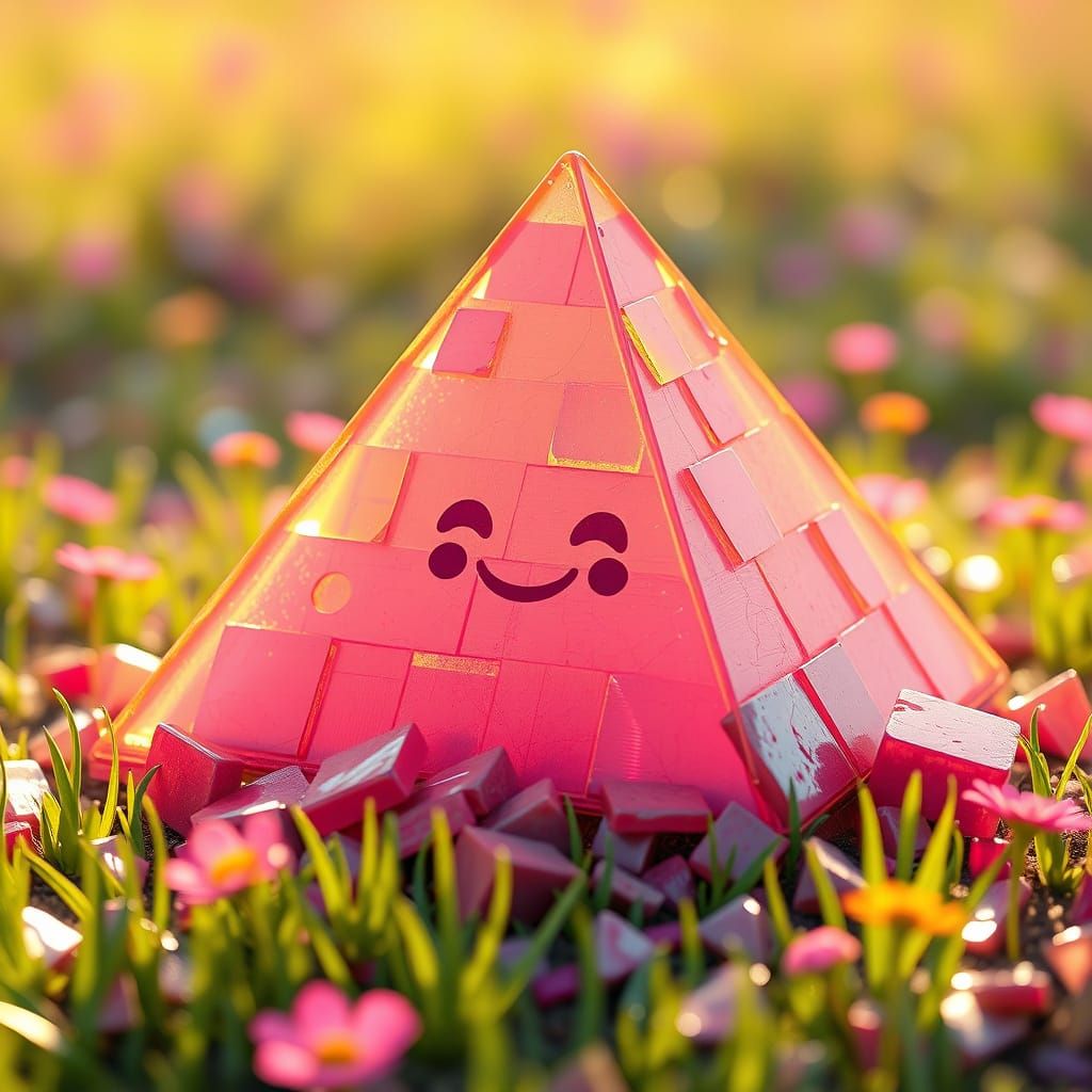 Pink Gold Pyramid Dissolving in Plastic Meadow