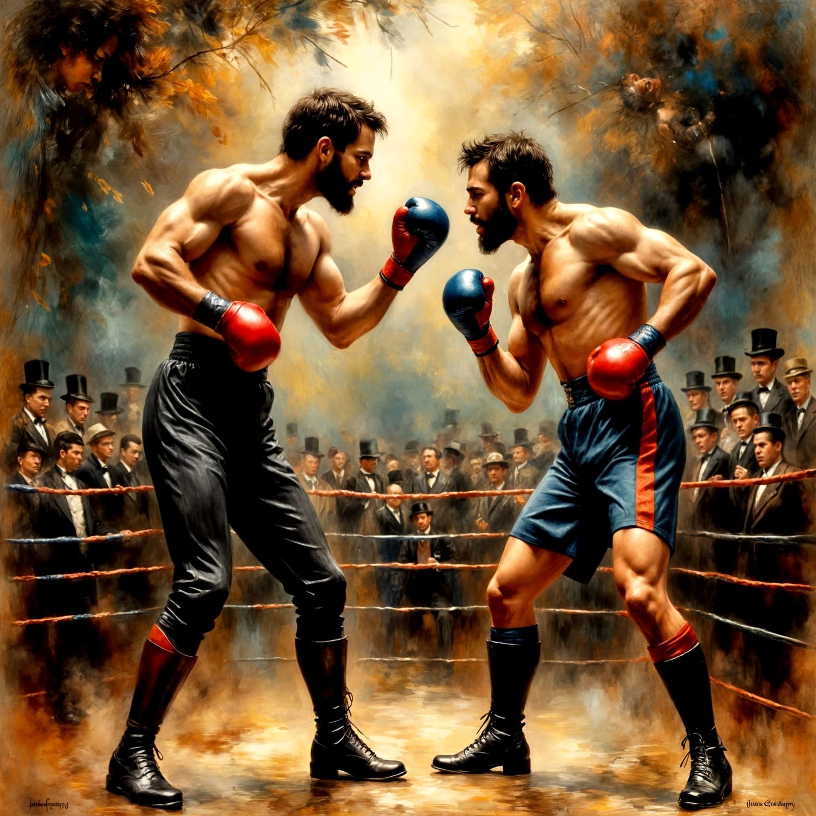 Victorian Era Boxing Match in Oil Painting Style