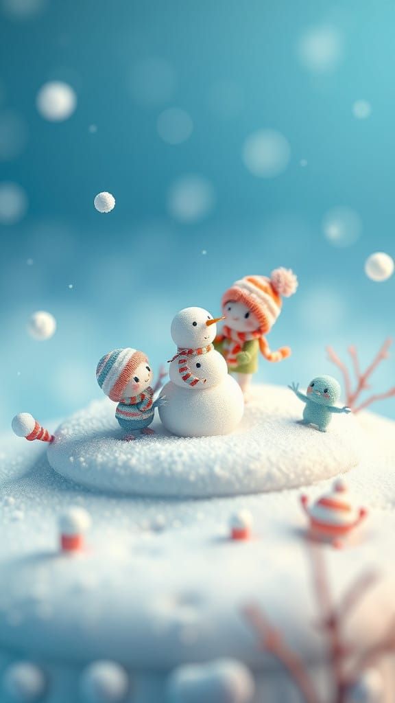 Whimsical Winter Wonderland Scene in Chibi Style