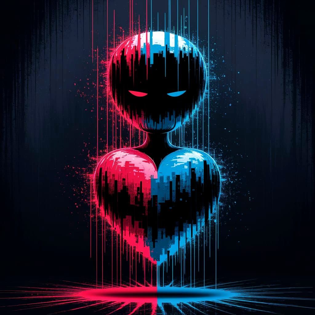 Abstract Glitch Art Heart in the Rain