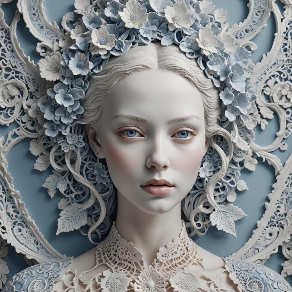 Porcelain Woman Portrait in Digital Art Style