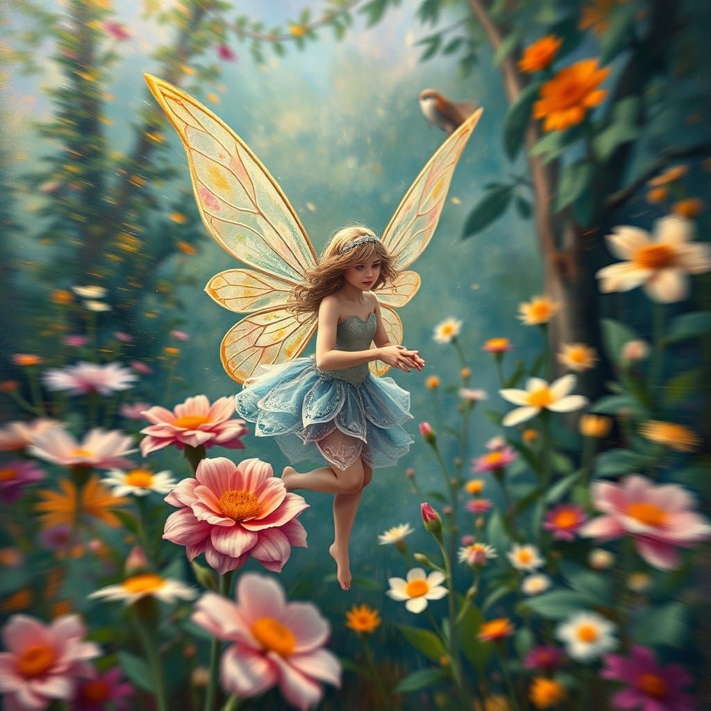 Garden Fairy in Folk Art Impasto Style