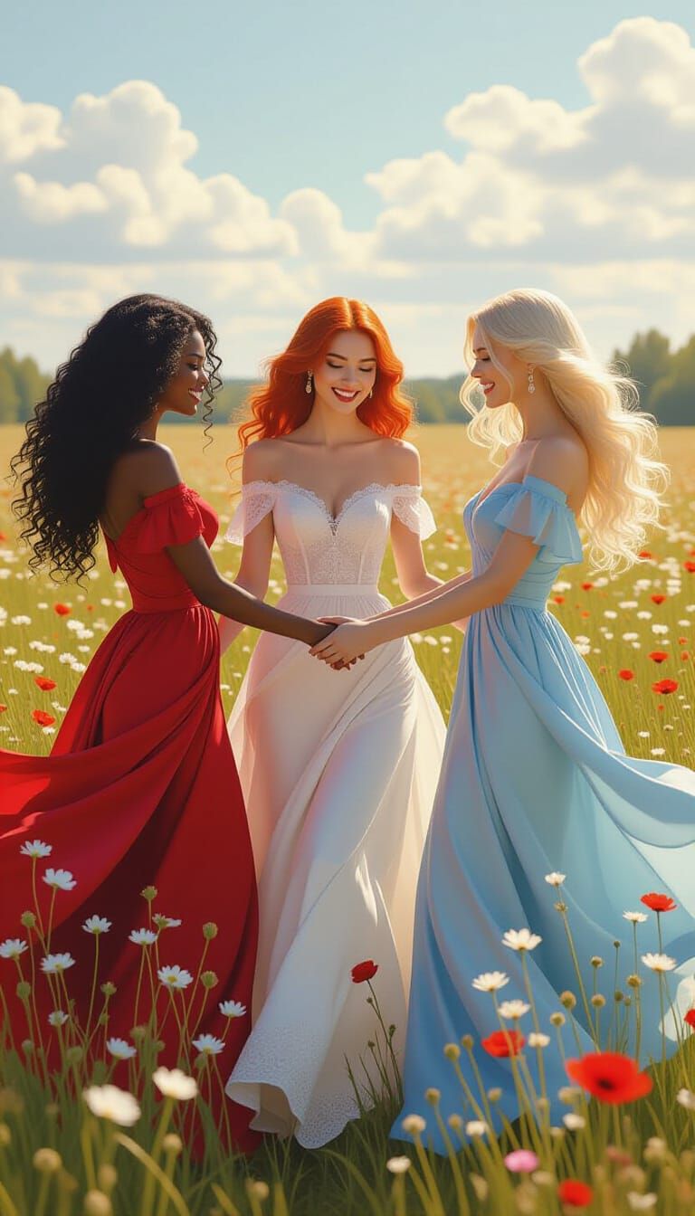 Three Women Dancing in a Meadow, Cinematic Film Still