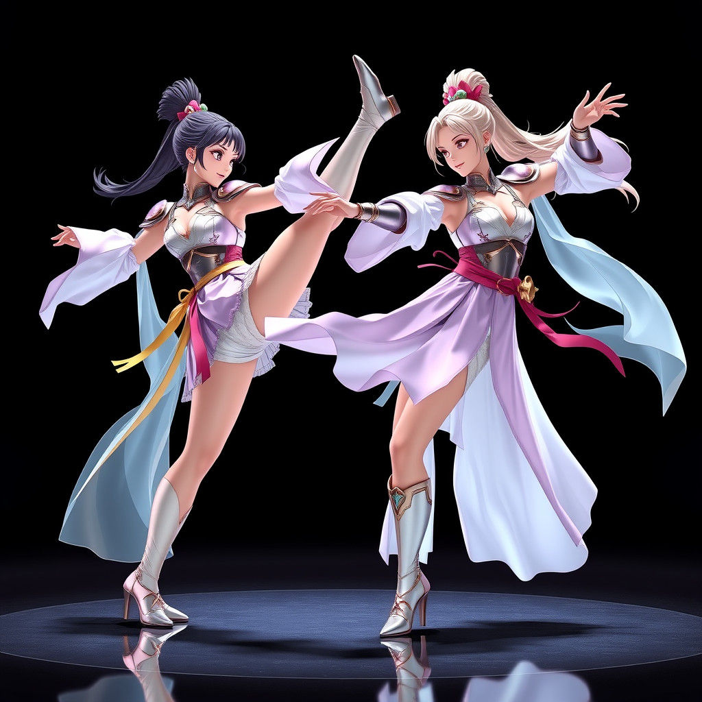 Dynamic Battle Dancers in Anime Style
