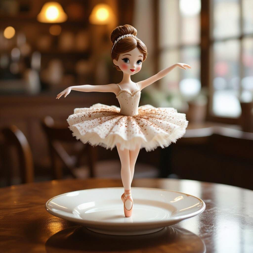 Cappuccino Ballerina Dancer in Cozy Cafe