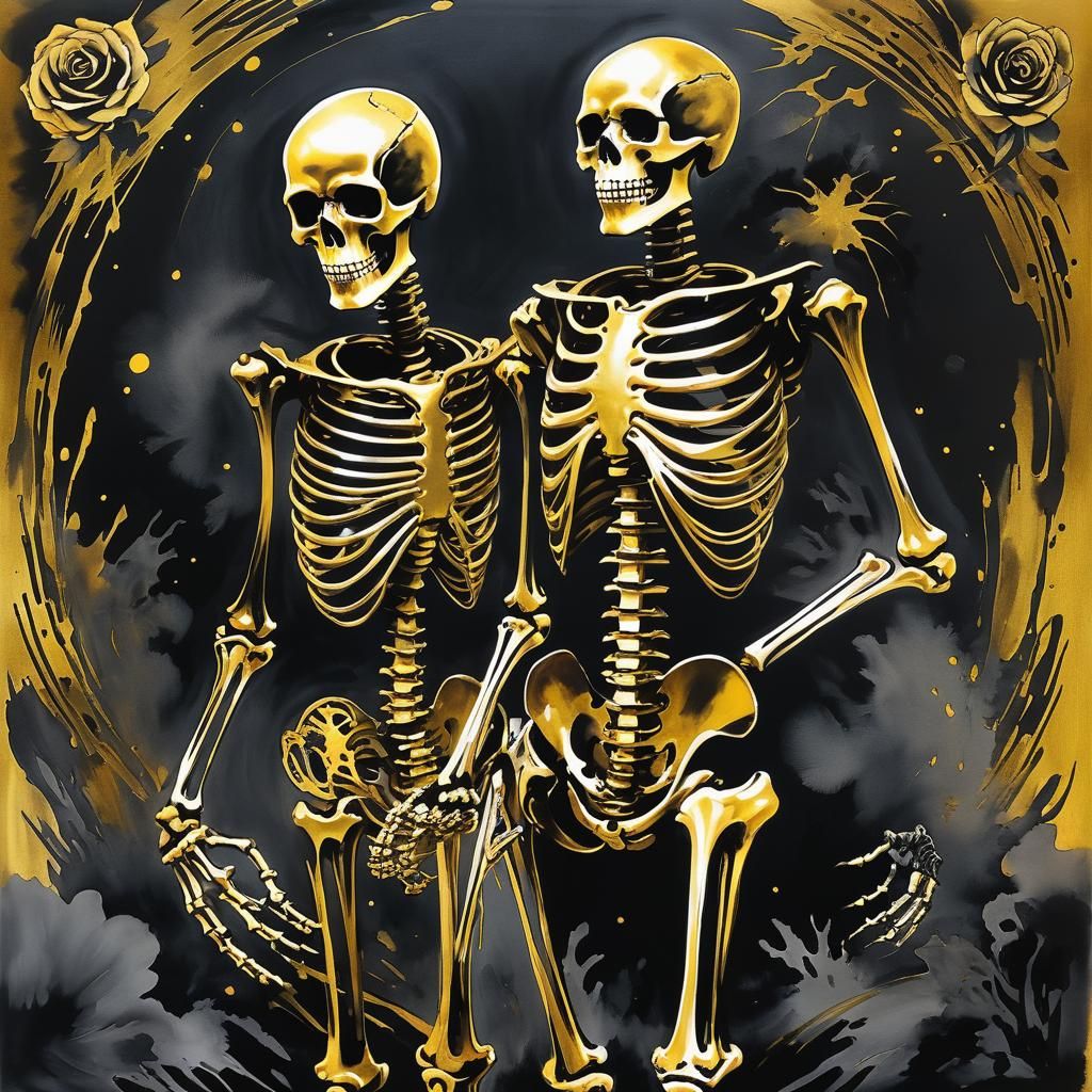 Darkpunk Skeleton Arcology in Chinese Ink Style