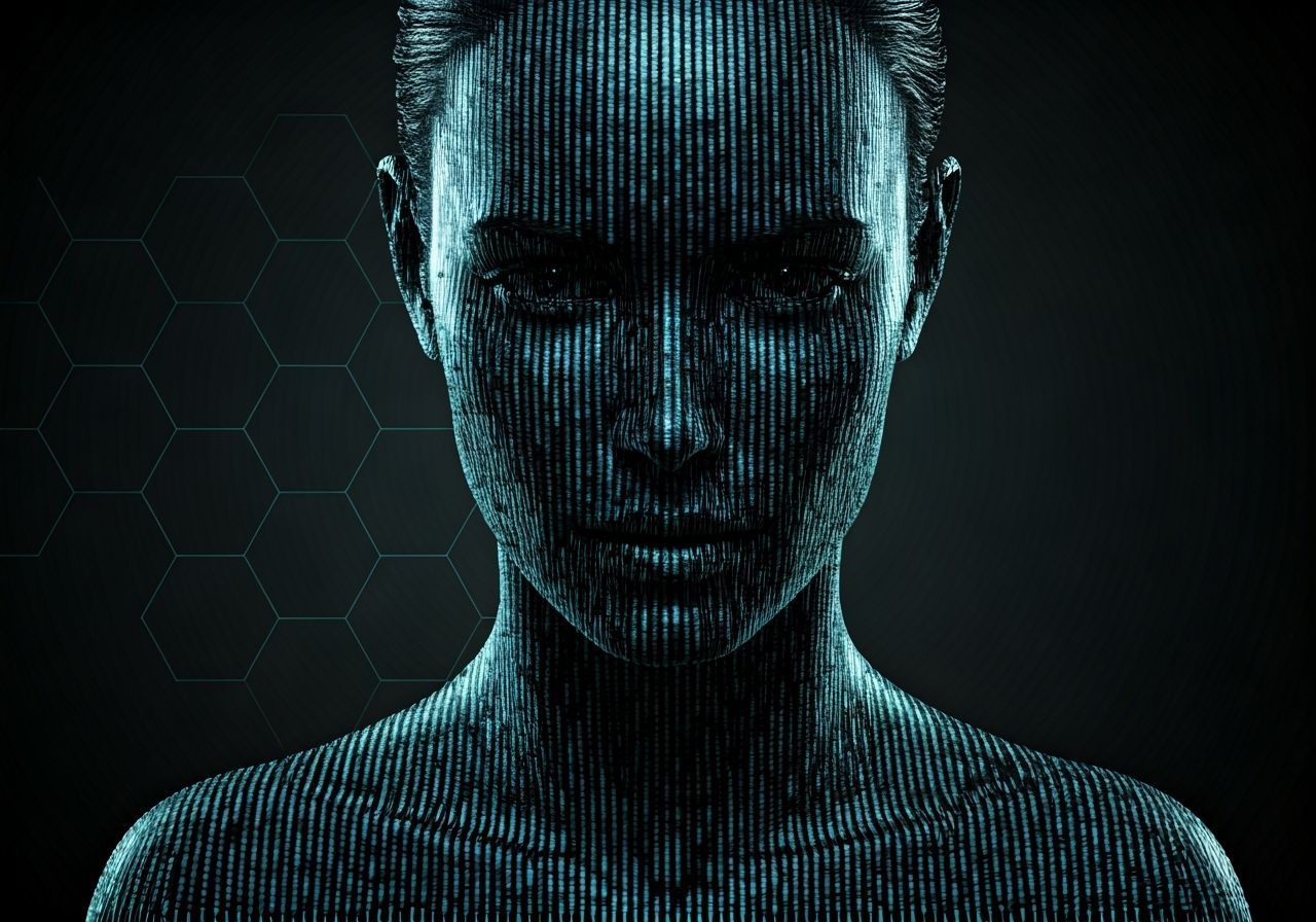 Photorealistic Woman Made of Binary Code
