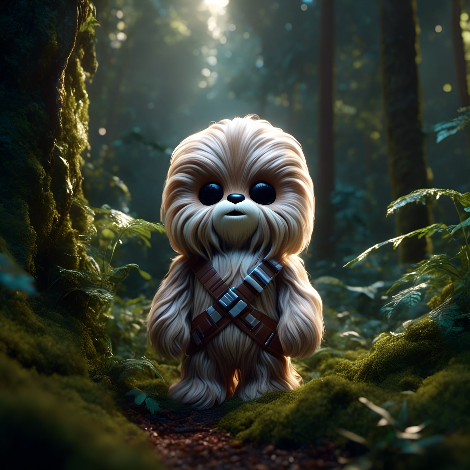 Cinnamoroll Chewbacca in Forest Wallpaper Art