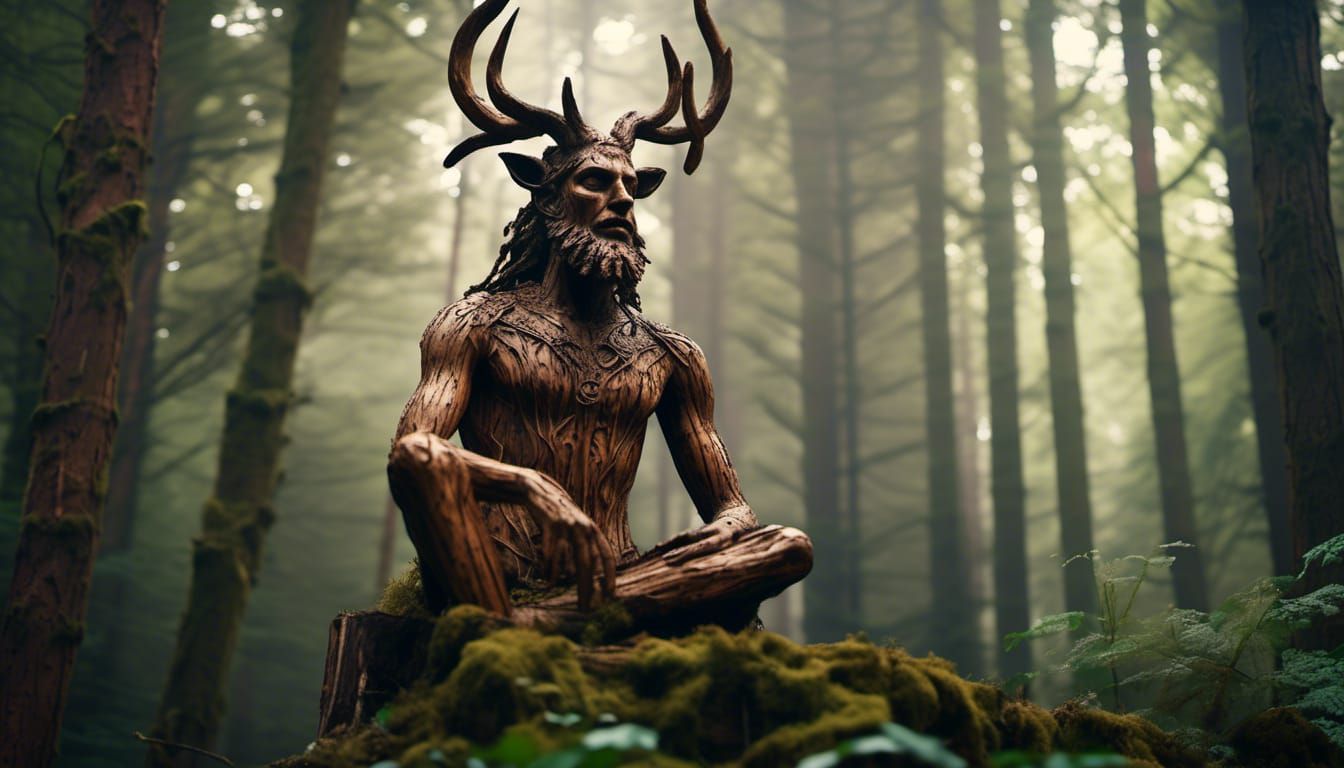Wooden Statue of Cernunnos in Forest Grove