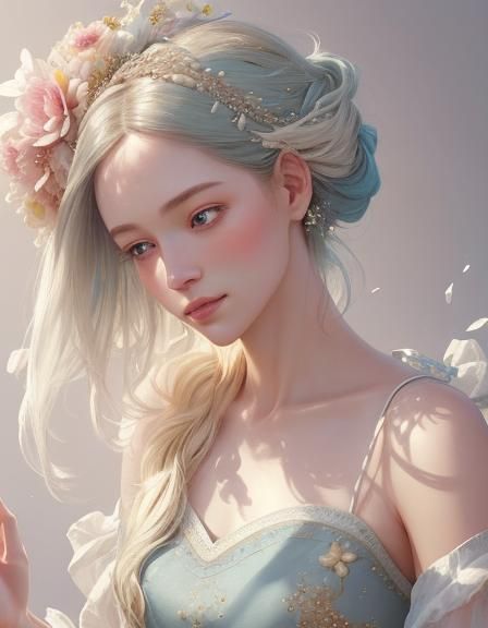 Whimsical Portrait with Floral Headdress in Digital Art