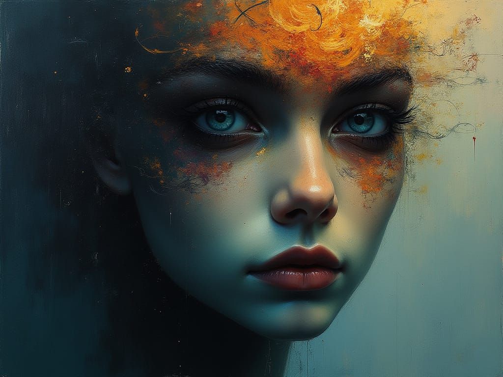 Surreal Portrait: Crystalline Eyes in Flowing Color