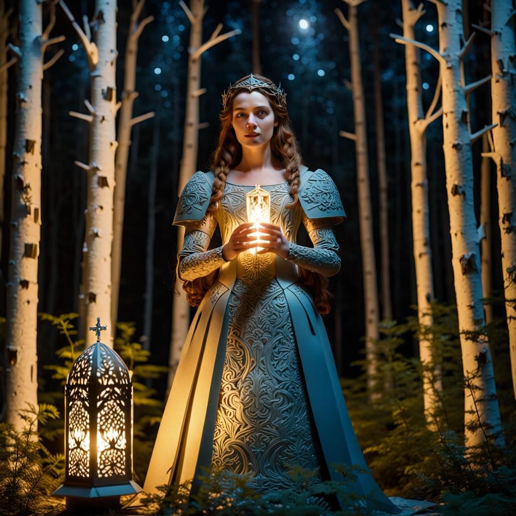 Guinevere with Holy Grail, Papercraft Portrait