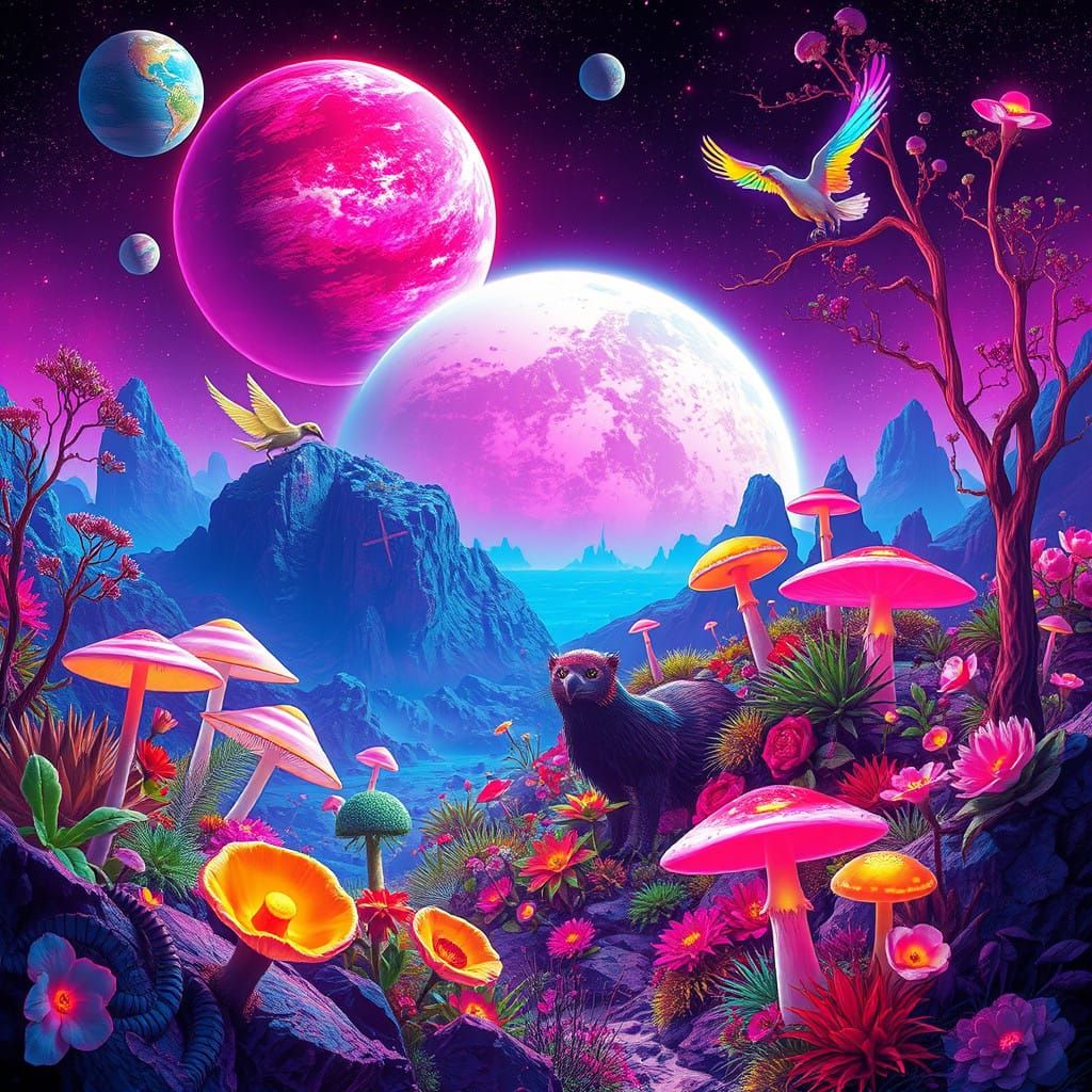 Dreamlike Planets in Neon Futurism