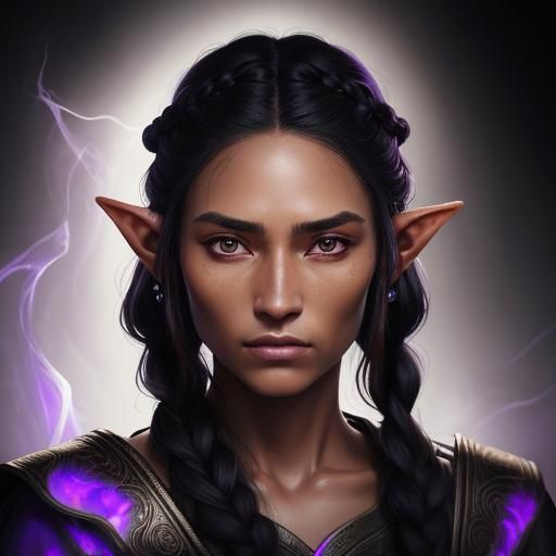 Half-elven Monk Portrait with Purple Flames