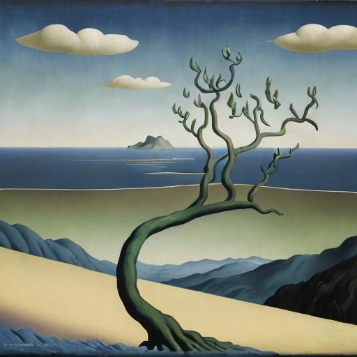 Surreal Landscape with Smoke and Wind in Oil Paint