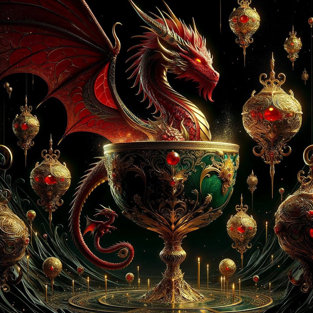 Majestic Red Dragon in Luxurious Verdant Cup