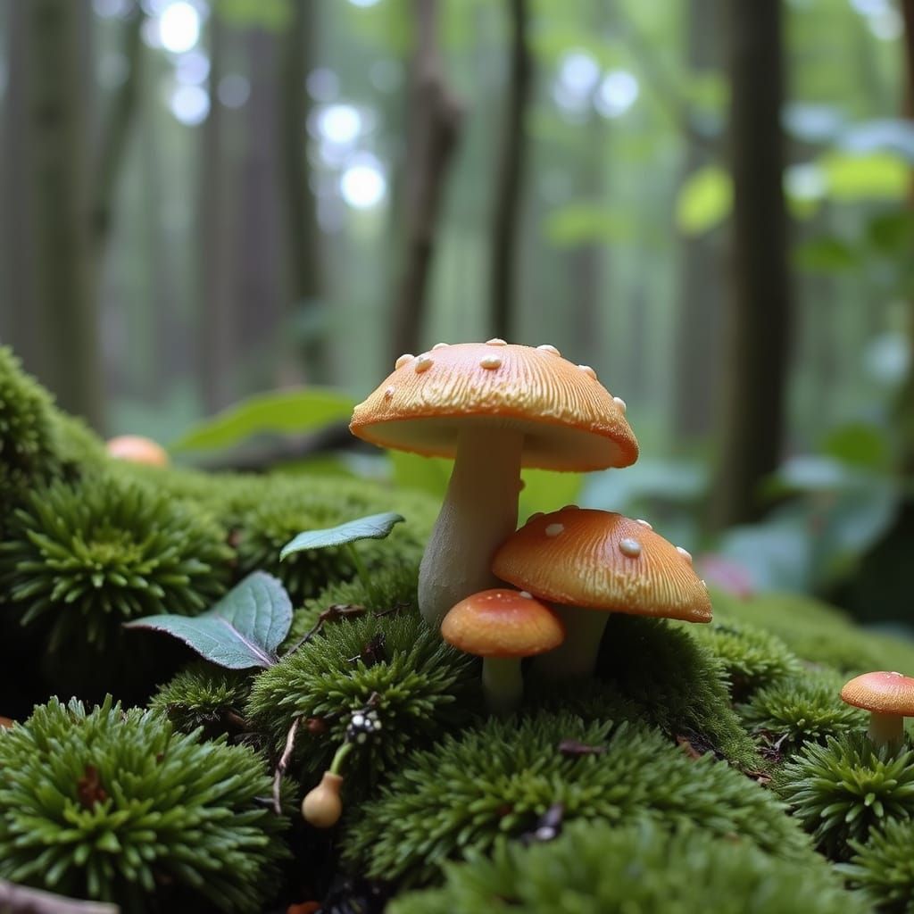mushroom-shaped moss in a woodlands
