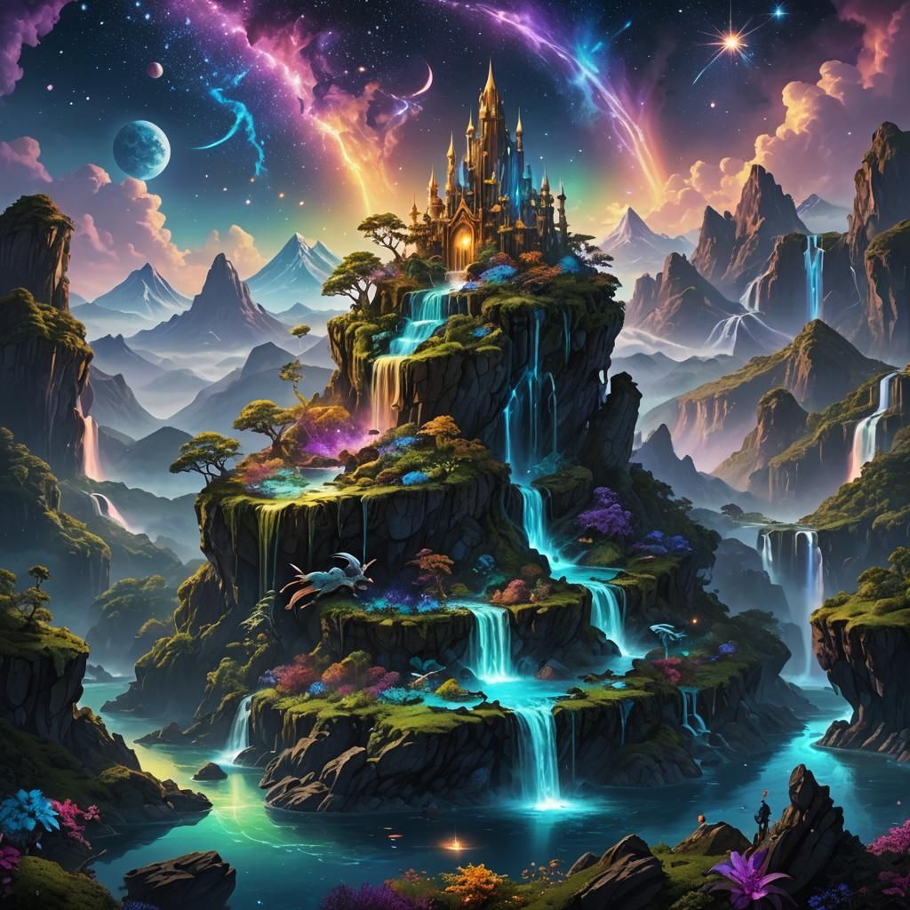 Floating Island Fantasy Concept Art in Cosmos