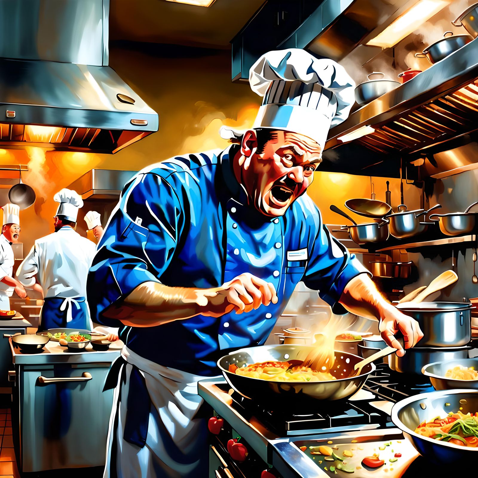 Chef Manages Busy Kitchen Service