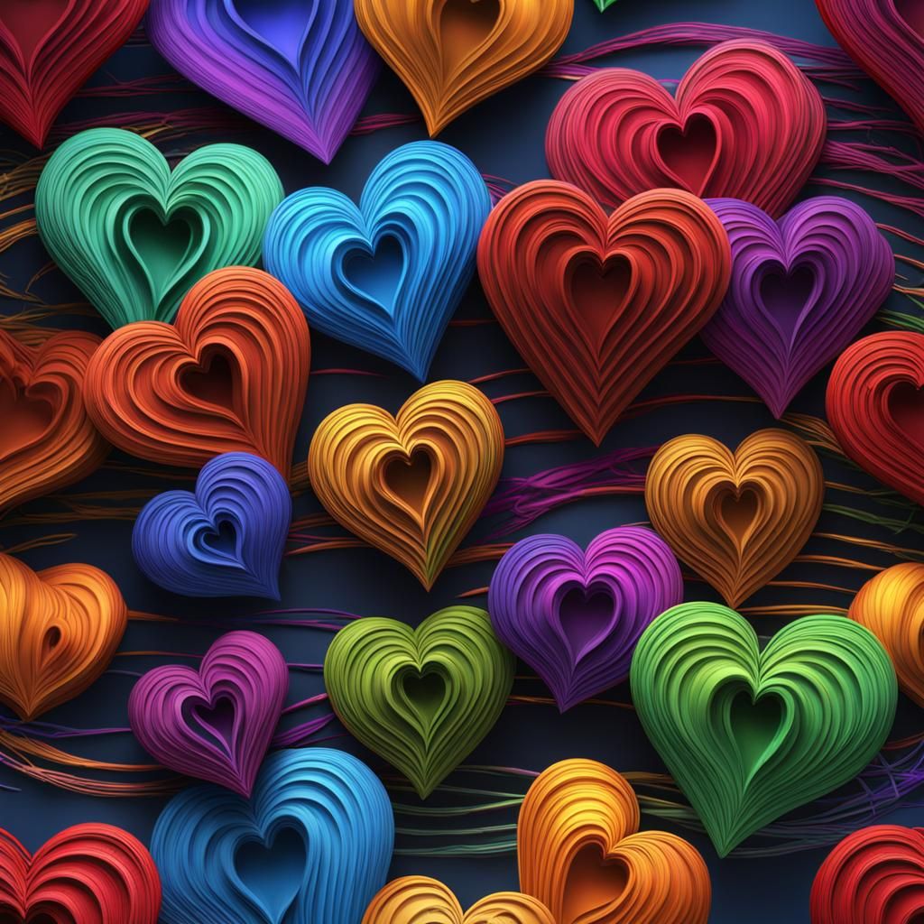 Rainbow Nested Hearts: Detailed Matte Painting