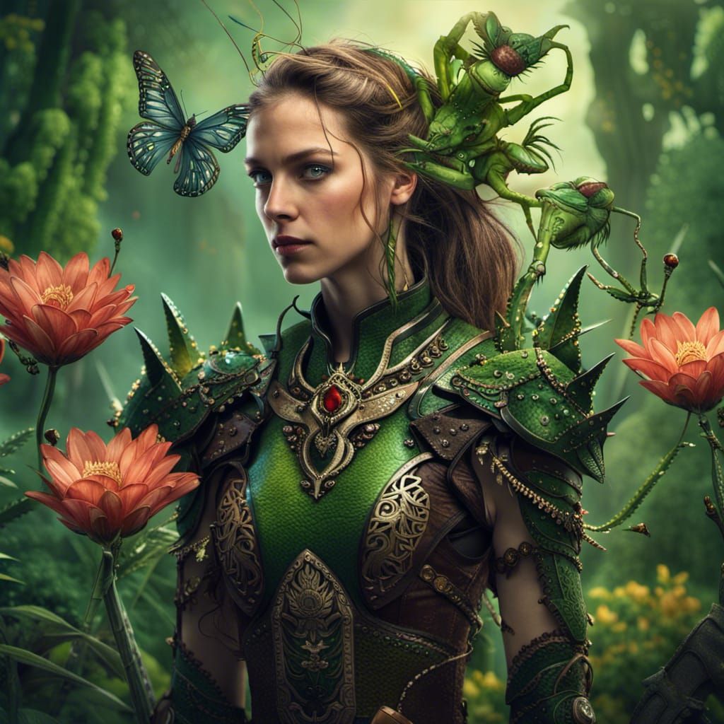 Mantis Battle Princess in Detailed Matte Painting