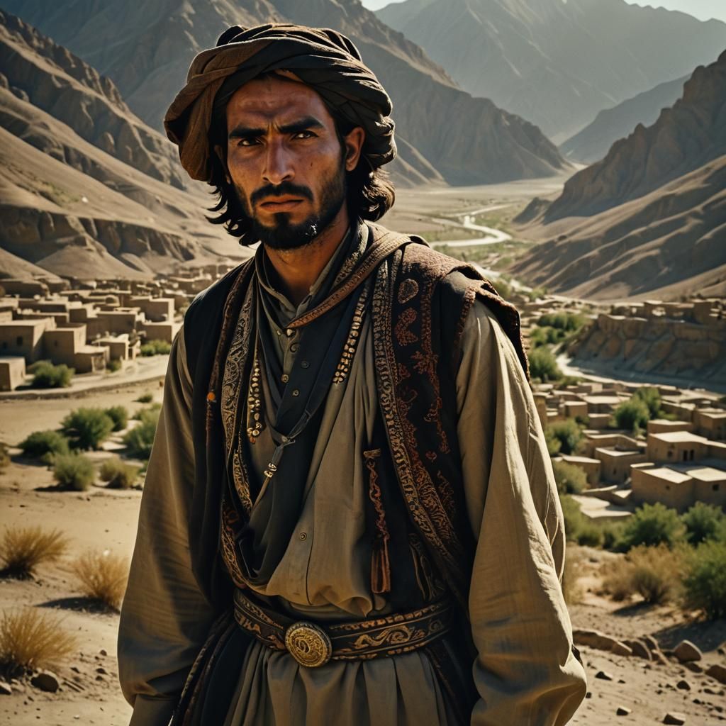 Afghan Man in Traditional Dress, Cinematic Film Still