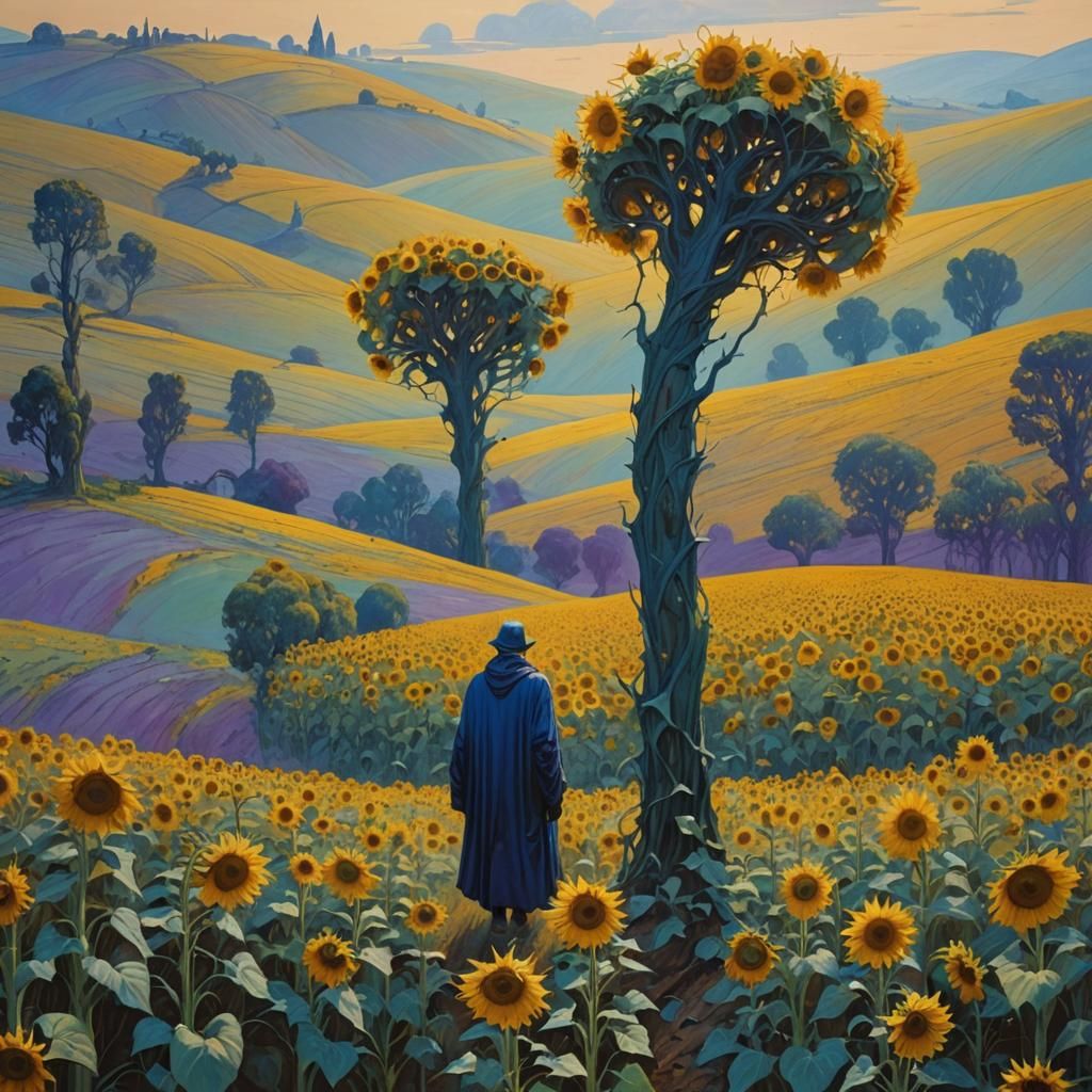 champ de tournesols surréaliste mystique