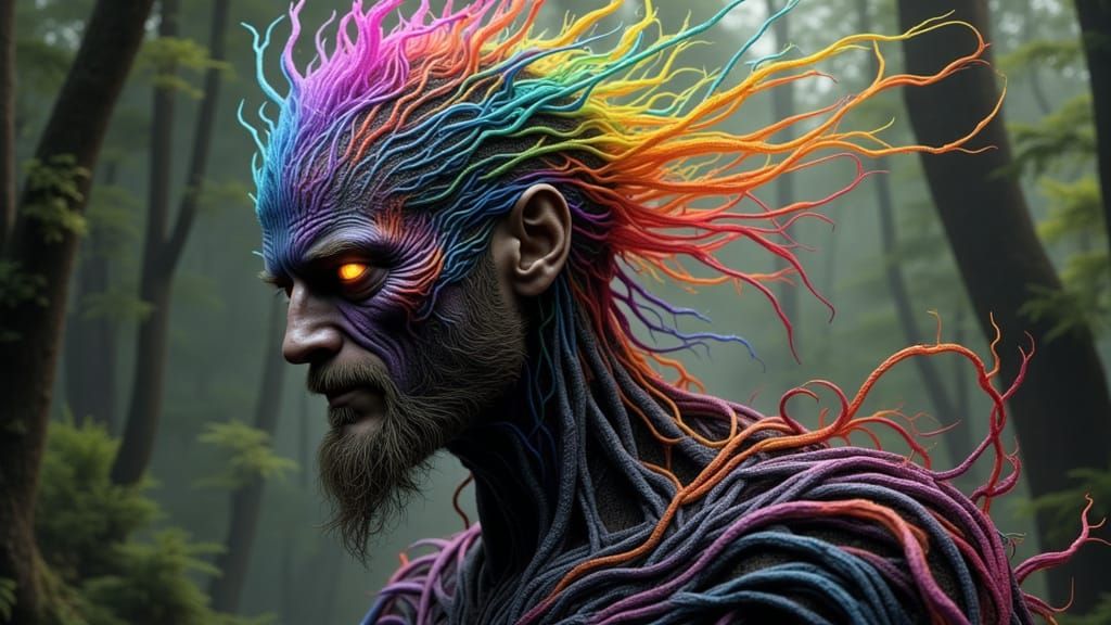 Biomechanical Android in Spider Web, Fantasy Art