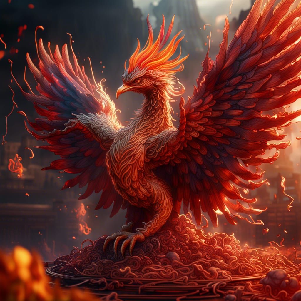 Ramen Noodle Phoenix: Detailed Matte Painting