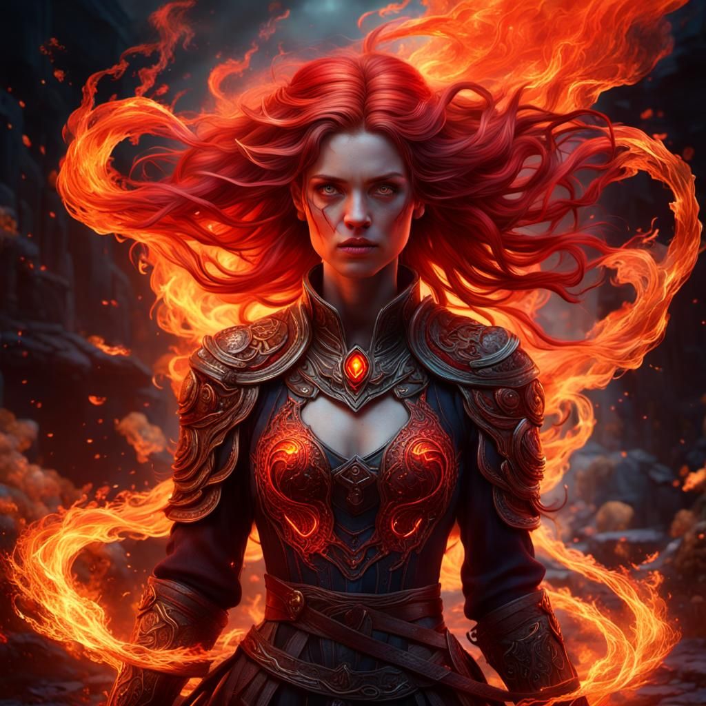 Fiery Woman: A Fantastical Matte Painting in 8K