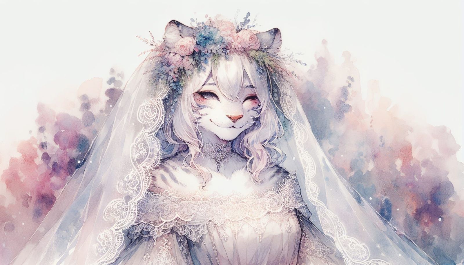 Tender Anthro Tigress in Lacy Wedding Attire