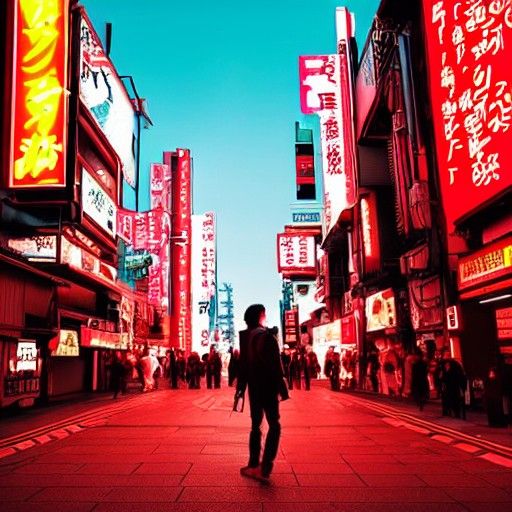 Cyberpunk Japan at Golden Hour in Neon Style