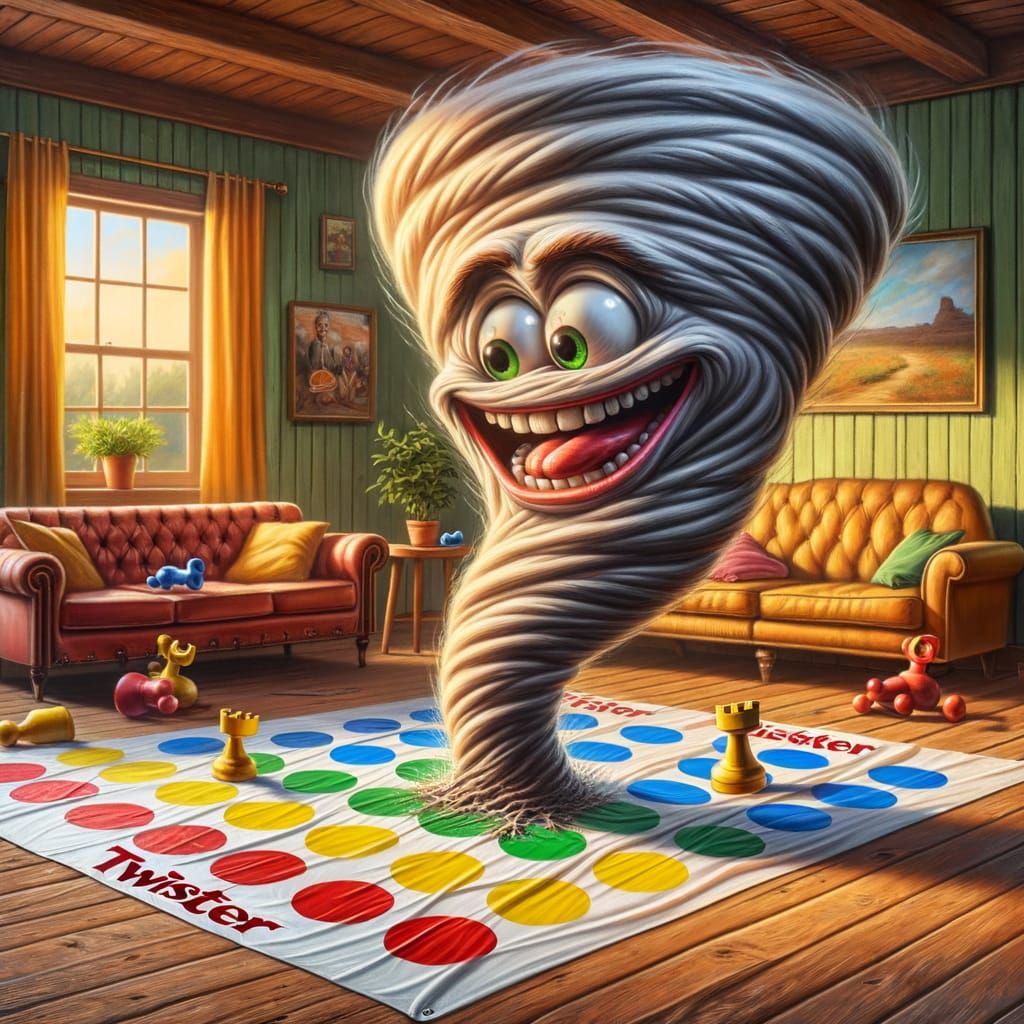Tornado Plays Twister: An Oil Painting Scene