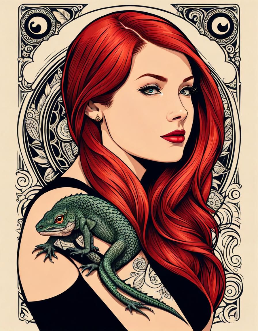 Redhead Teenager with Lizard Tattoo
