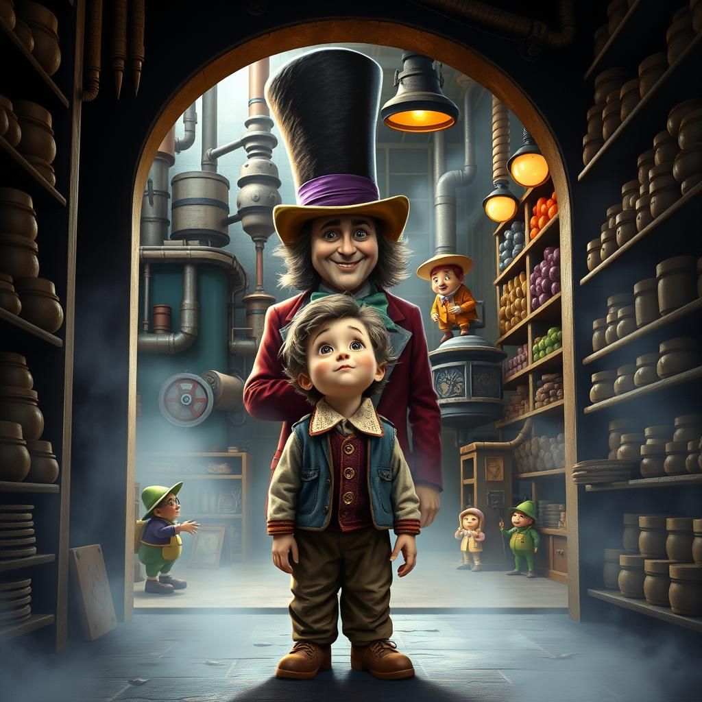 Charlie Meets Willy Wonka: Whimsical Factory Scene