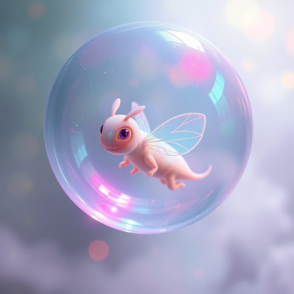 Luminous Creature Inside Floating Dream Bubble