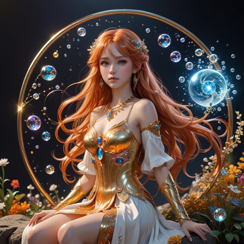 Hyperrealistic Watercolor Ink Portrait with Golden Accents