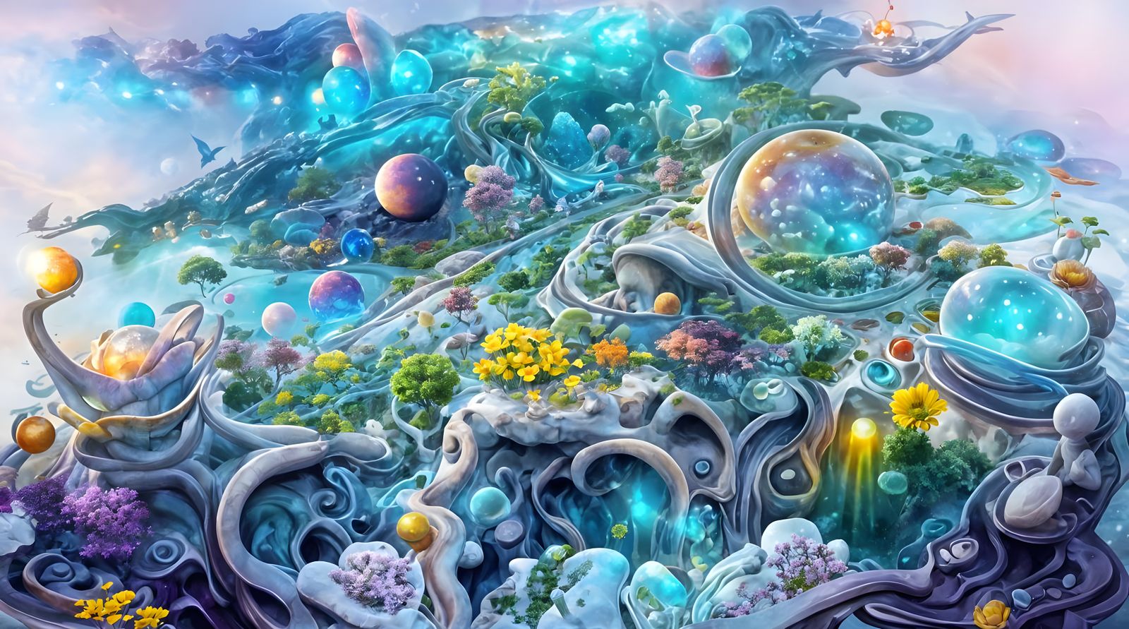 Iridescent Futuristic Zen Garden in Cosmic Bloom