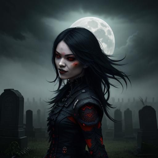Tribal Punk Vampire in Gothic Pixel Art Cemetery